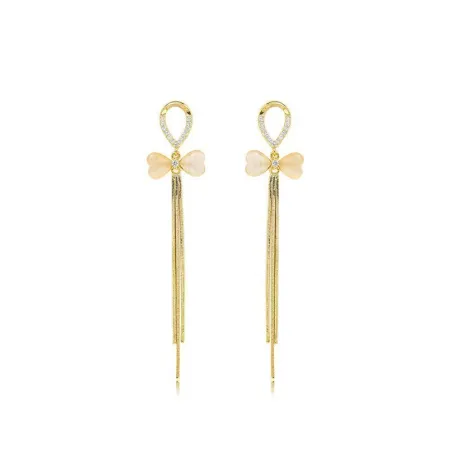 Korean-style light luxury copper tassel bow design ladies' aloof stud earrings Korean-style light luxury copper tassel bow design ladies' aloof stud earrings